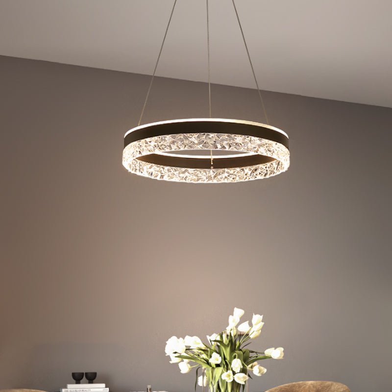 Modern Metal Chandelier Light Fixtures Round 1-Light Suspension Pendant Lamps with Acrylic Shade