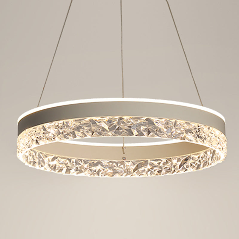 Modern Metal Chandelier Light Fixtures Round 1-Light Suspension Pendant Lamps with Acrylic Shade