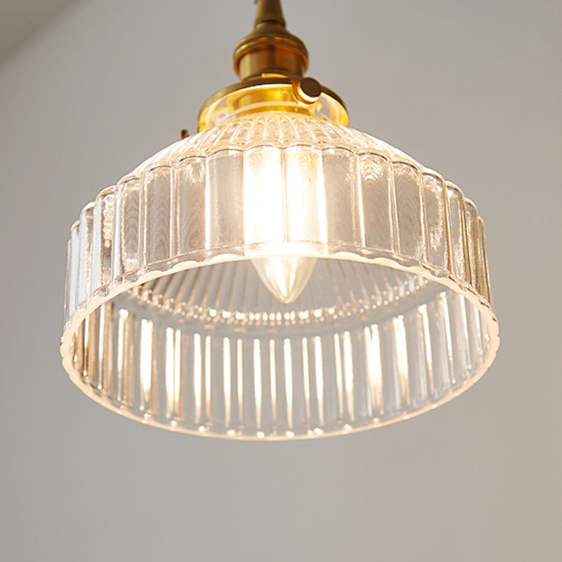 Sala da pranzo geometrica sospesa a sospensione in vetro a costola trasparente 1 luce in ottone appeso