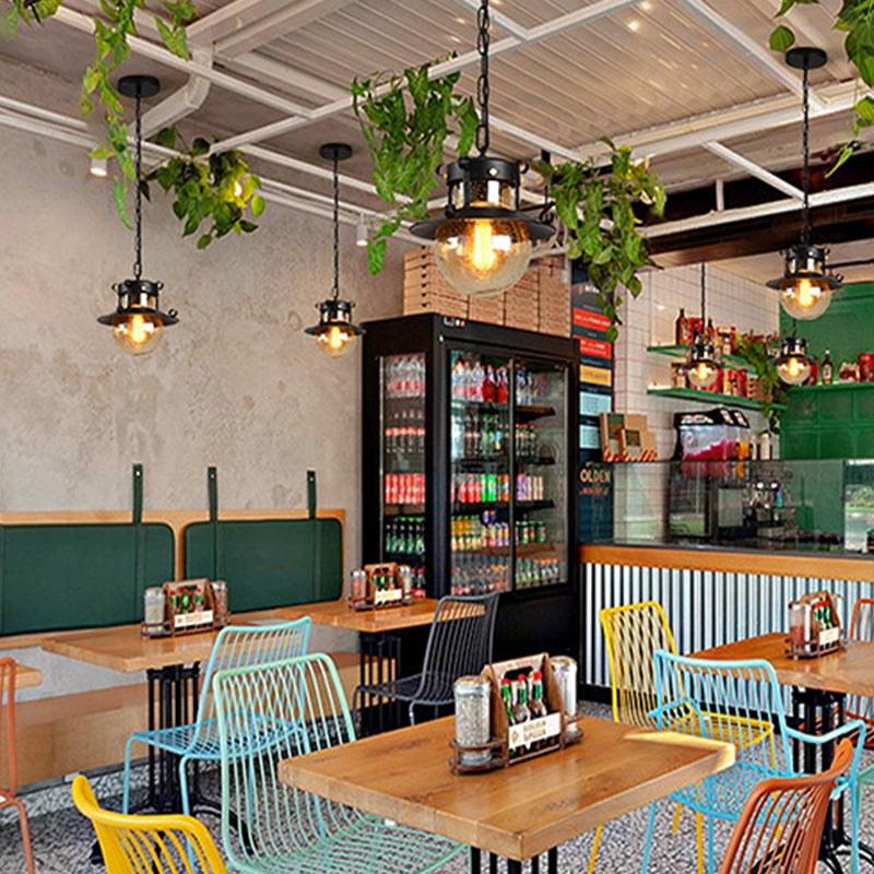 In stile industriale a forma di globo vetro leggero 1 lampada appesa alla luce in chiaro