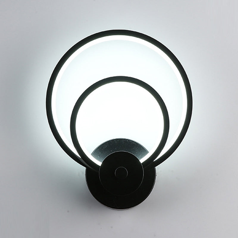 LED Bedroom Sconce Light Fixture Minimalist Black Wall Lighting with Circle Metal Shade