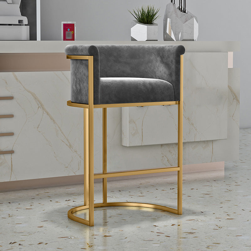 Tabouret de bar contemporain en velours avec pieds en fer, tabouret de comptoir d'intérieur à dossier bas