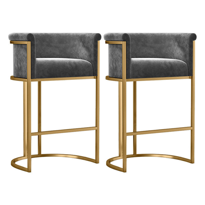 Tabouret de bar contemporain en velours avec pieds en fer, tabouret de comptoir d'intérieur à dossier bas