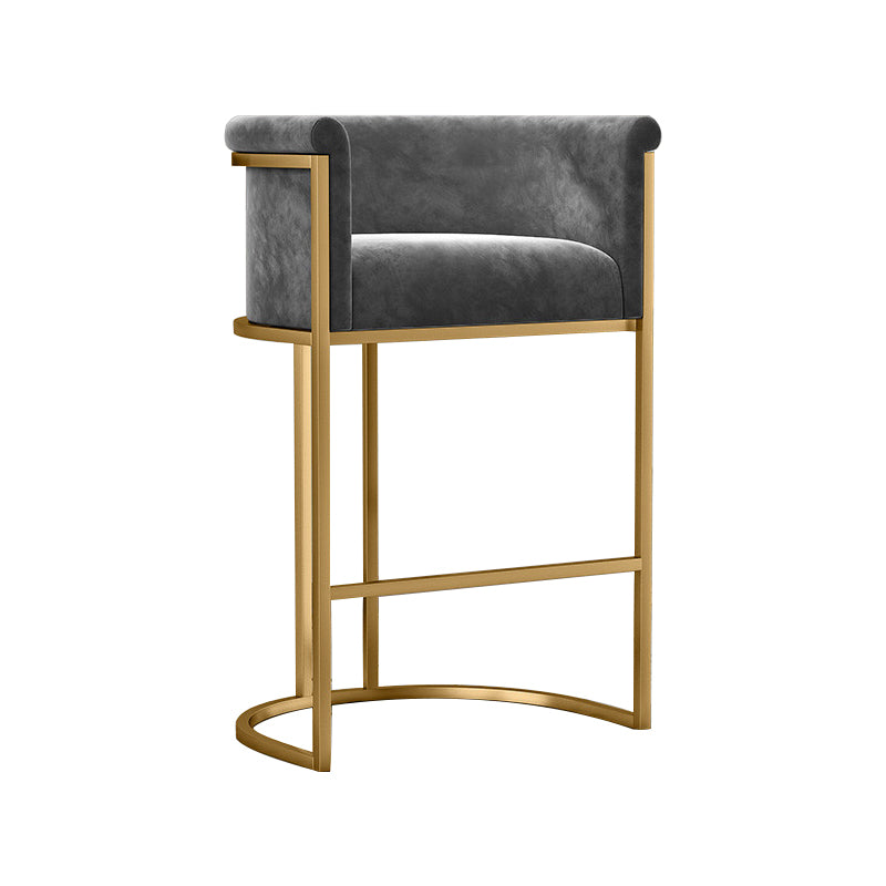 Tabouret de bar contemporain en velours avec pieds en fer, tabouret de comptoir d'intérieur à dossier bas