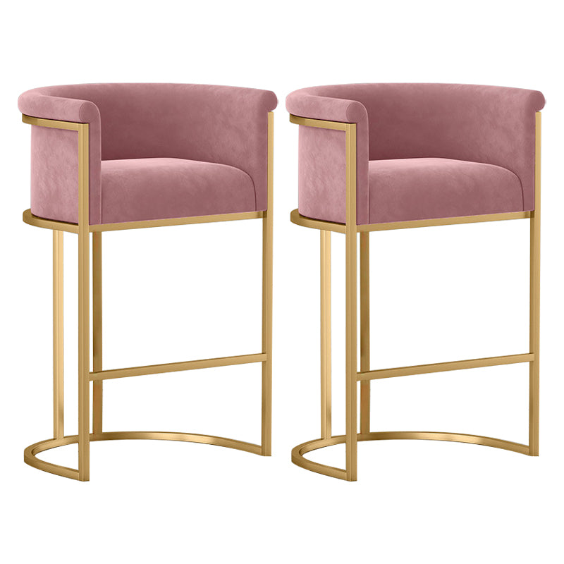 Tabouret de bar contemporain en velours avec pieds en fer, tabouret de comptoir d'intérieur à dossier bas