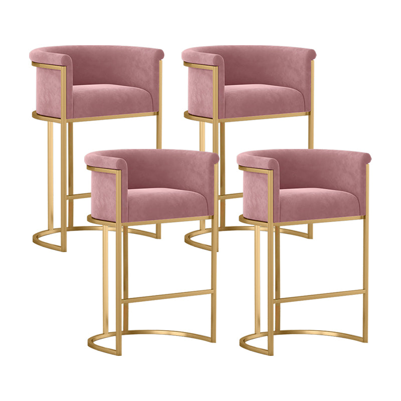 Tabouret de bar contemporain en velours avec pieds en fer, tabouret de comptoir d'intérieur à dossier bas