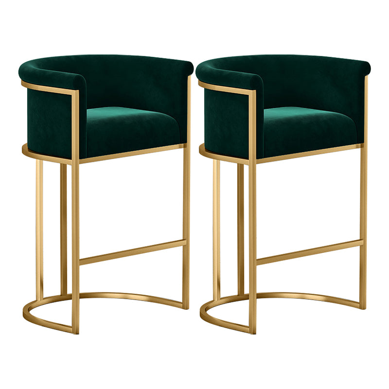 Tabouret de bar contemporain en velours avec pieds en fer, tabouret de comptoir d'intérieur à dossier bas