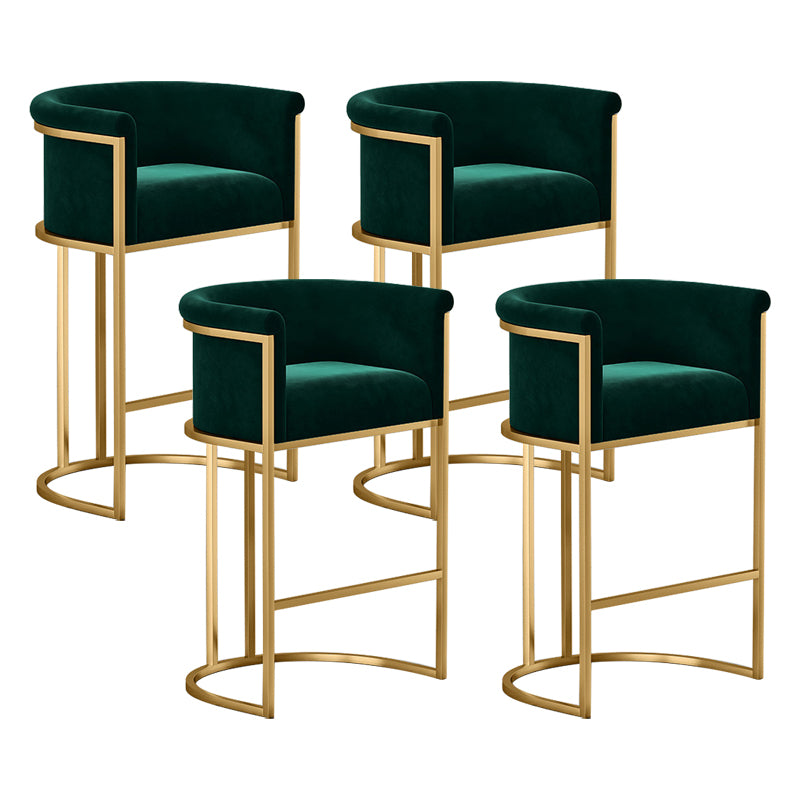 Tabouret de bar contemporain en velours avec pieds en fer, tabouret de comptoir d'intérieur à dossier bas
