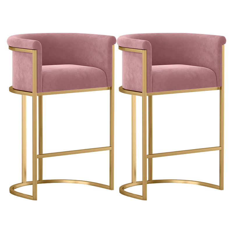 Tabouret de bar contemporain en velours avec pieds en fer, tabouret de comptoir d'intérieur à dossier bas