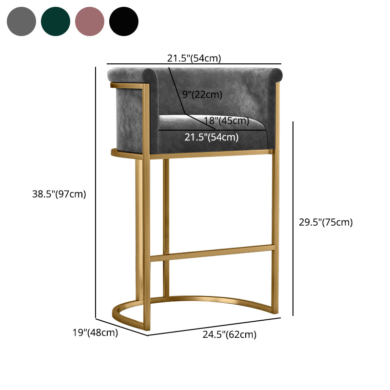 Tabouret de bar contemporain en velours avec pieds en fer, tabouret de comptoir d'intérieur à dossier bas