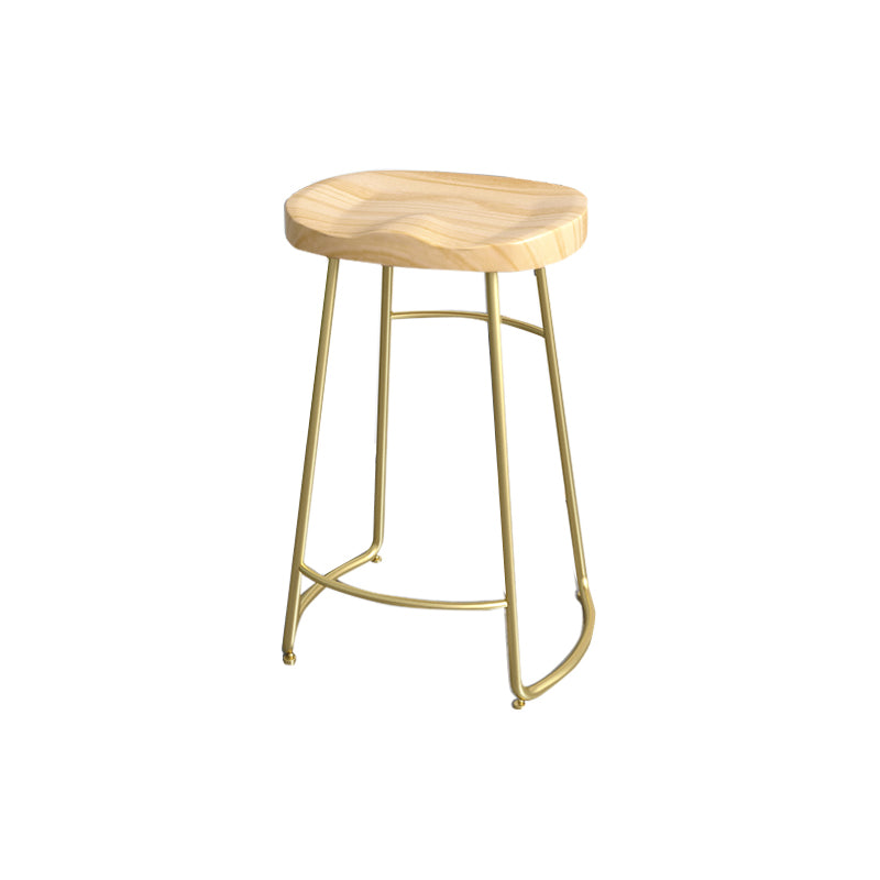 Contemporary Oval Counter Stools Armless Wood Indoor Bar Stool with Iron Base