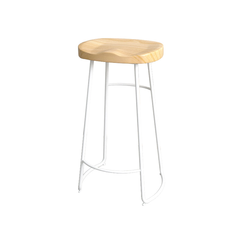 Contemporary Oval Counter Stools Armless Wood Indoor Bar Stool with Iron Base
