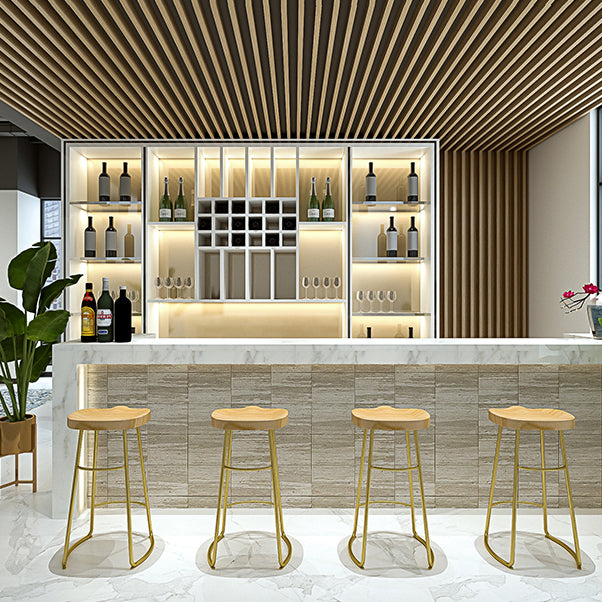 Contemporary Oval Counter Stools Armless Wood Indoor Bar Stool with Iron Base