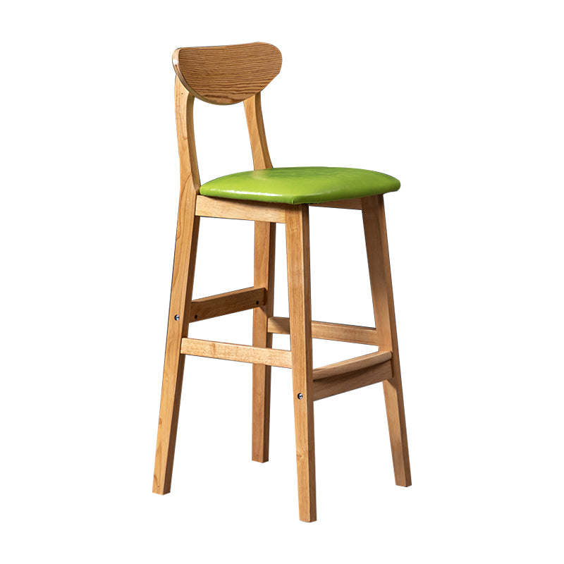 Barkruk van Scandinavisch hout met lage rugleuning, hoge binnenkruk met vierkante bekleding