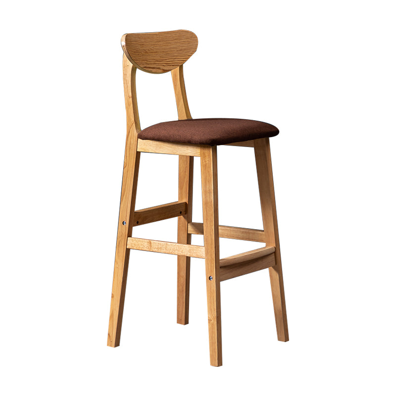 Barkruk van Scandinavisch hout met lage rugleuning, hoge binnenkruk met vierkante bekleding