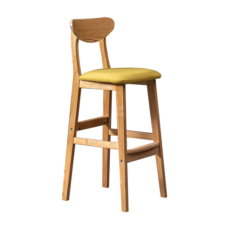 Barkruk van Scandinavisch hout met lage rugleuning, hoge binnenkruk met vierkante bekleding