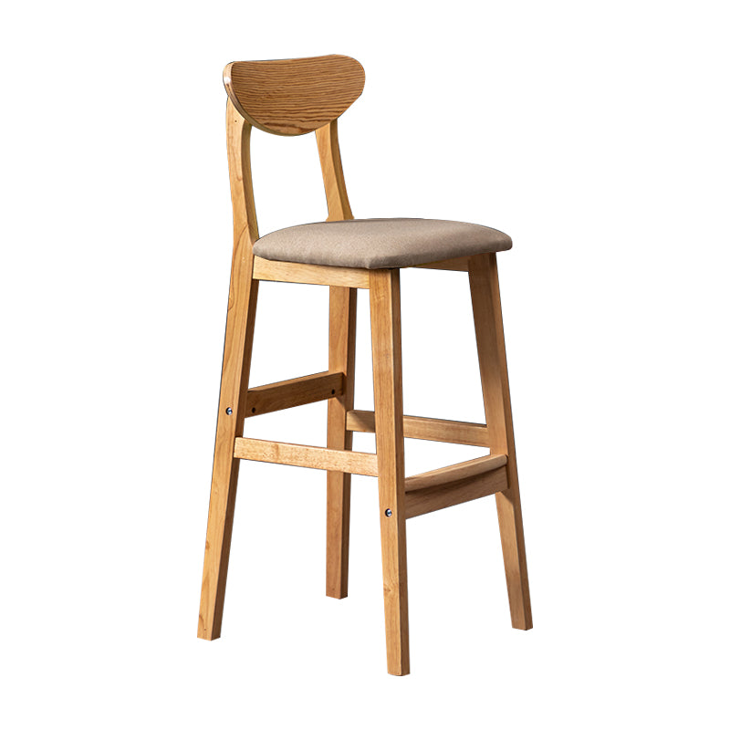 Barkruk van Scandinavisch hout met lage rugleuning, hoge binnenkruk met vierkante bekleding