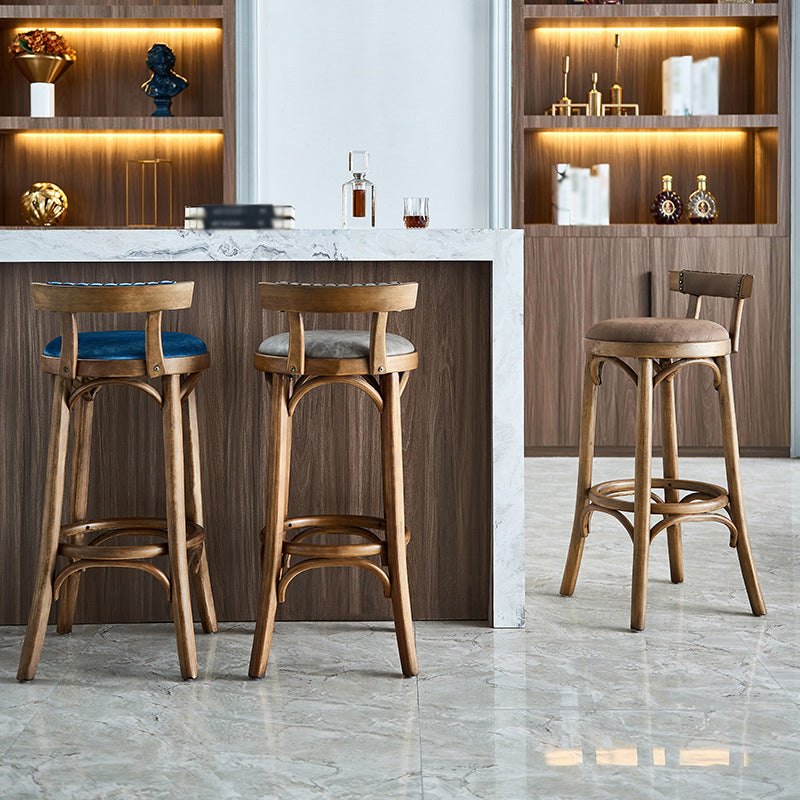 Industrial Wood Quilted Distressed Barstool 29.5" H Indoor Tall Stool with Round Seat
