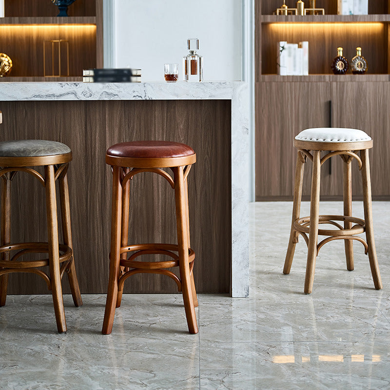 Industrial Wood Quilted Distressed Barstool 29.5" H Indoor Tall Stool with Round Seat