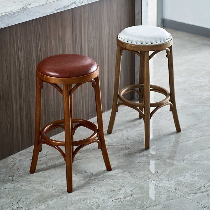 Industrial Wood Quilted Distressed Barstool 29.5" H Indoor Tall Stool with Round Seat