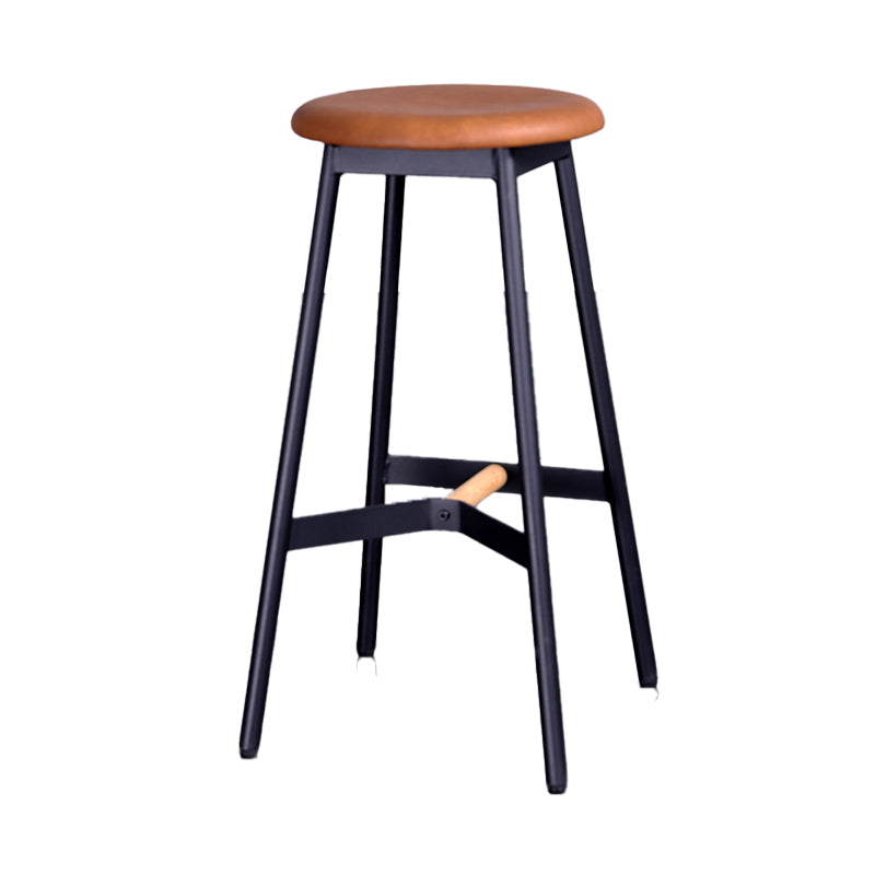 Taburetes de bar negros escandinavos, taburetes de bar sin respaldo de madera y metal con asiento redondo