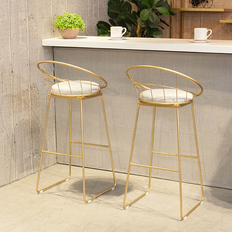 Tabourets de comptoir scandinaves en métal et tissu, tabourets de bar blancs à dossier bas avec siège rond
