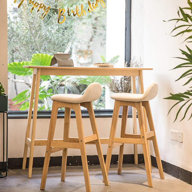 Scandinavian Natural Wood Counter Stools Low Back Bar Stools with Bucket Seat