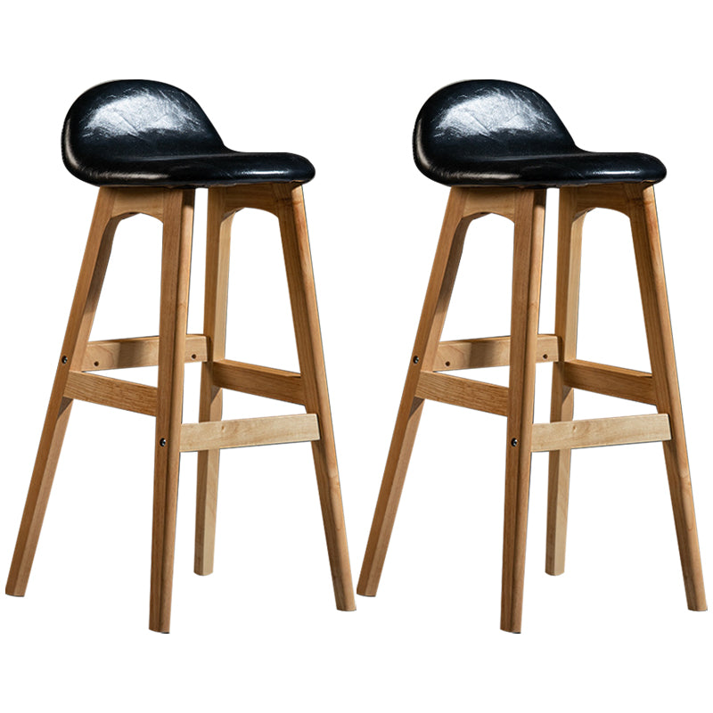 Scandinavian Natural Wood Counter Stools Low Back Bar Stools with Bucket Seat