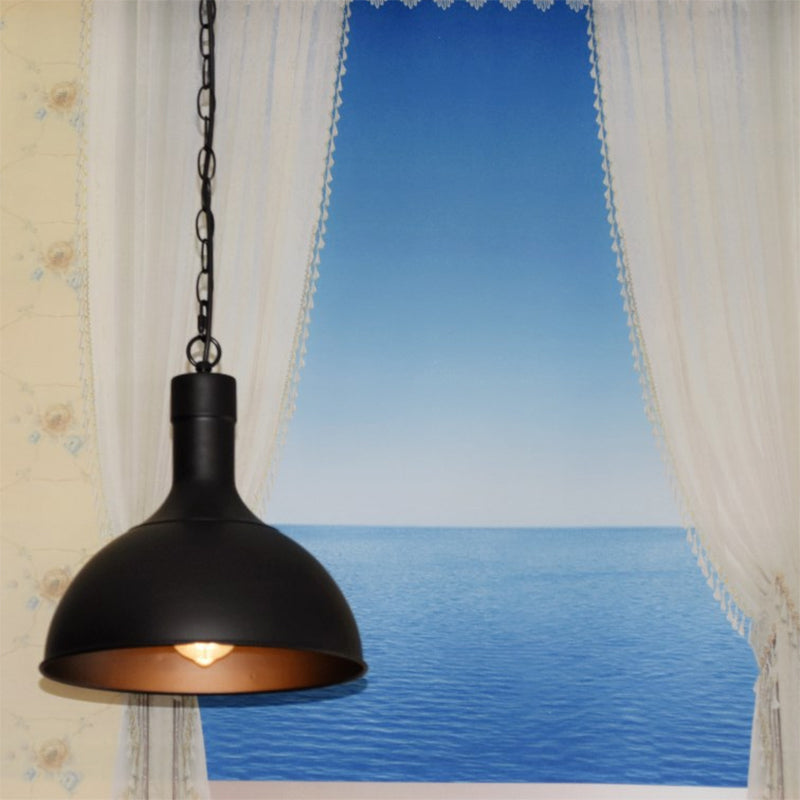 Luce a ciondolo in ottone/nero in metallo tonalità cupola 1 stile vintage in stile vintage lampada a soffitto appesa per balcone