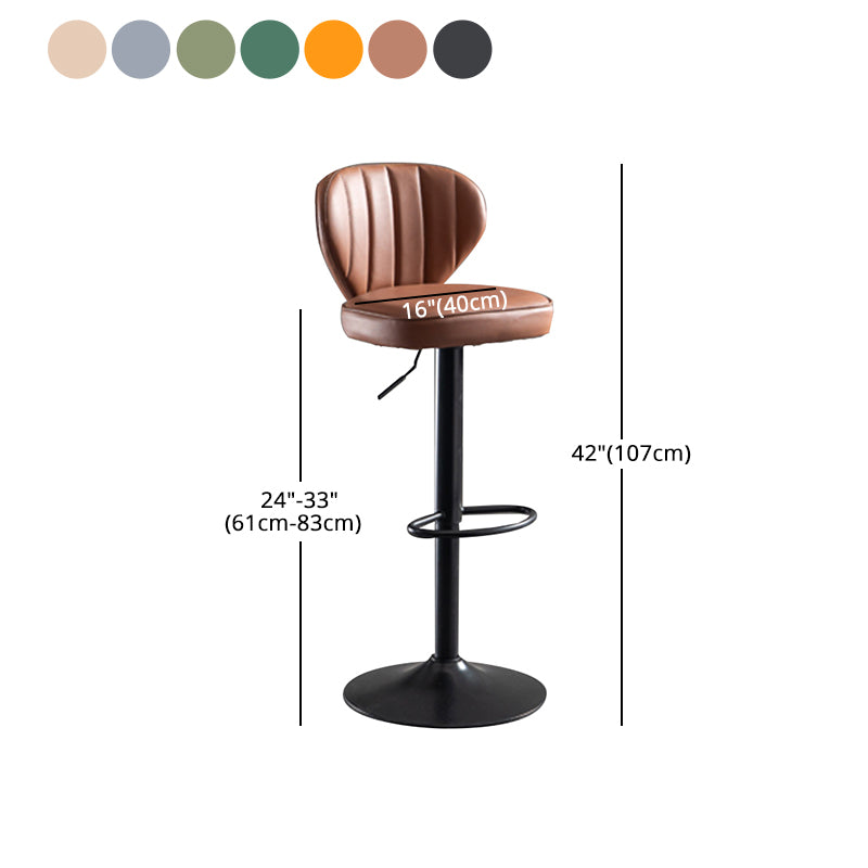 Taburete de bar interior de cuero de altura ajustable, reposapiés, taburete de mostrador con respaldo bajo y cojín