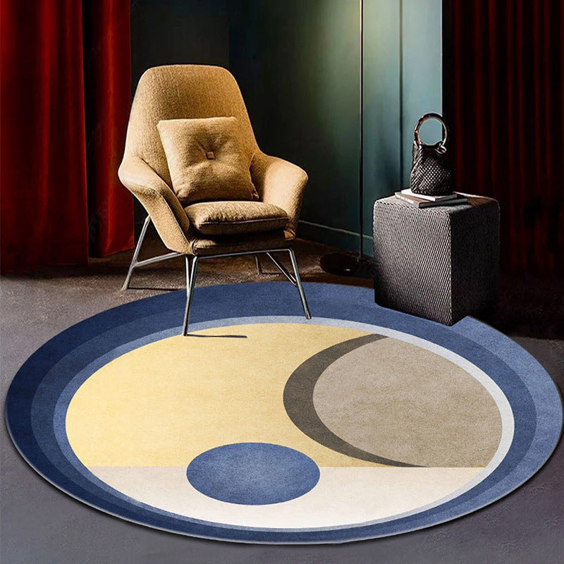 Navy Modern Rug Polyester Circle Rug Stain Resistant Rug for Living Room