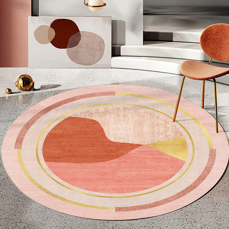 Navy Modern Rug Polyester Circle Rug Stain Resistant Rug for Living Room