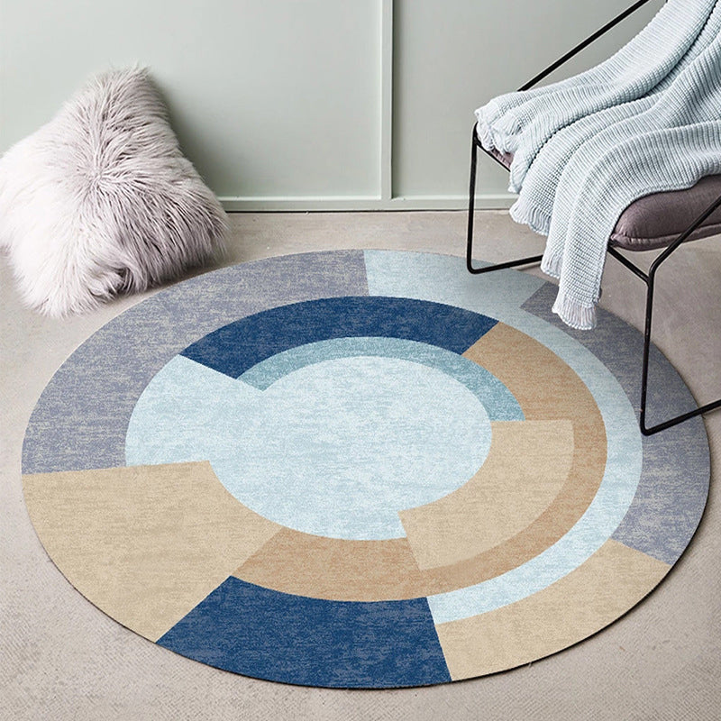 Navy Modern Rug Polyester Circle Rug Stain Resistant Rug for Living Room
