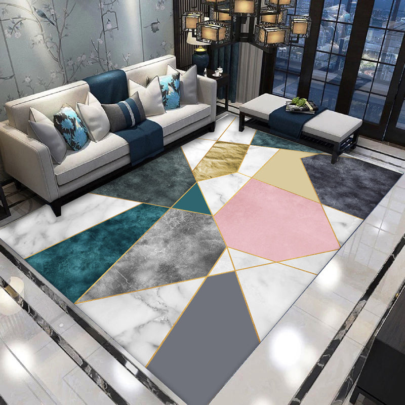 Grey Contemporary Carpet Polyester Geometric Pattern Carpet Washable Carpet for Home Decor