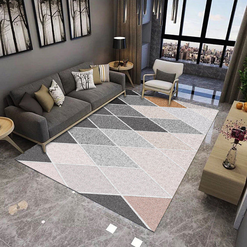 Grey Contemporary Carpet Polyester Geometric Pattern Carpet Washable Carpet for Home Decor