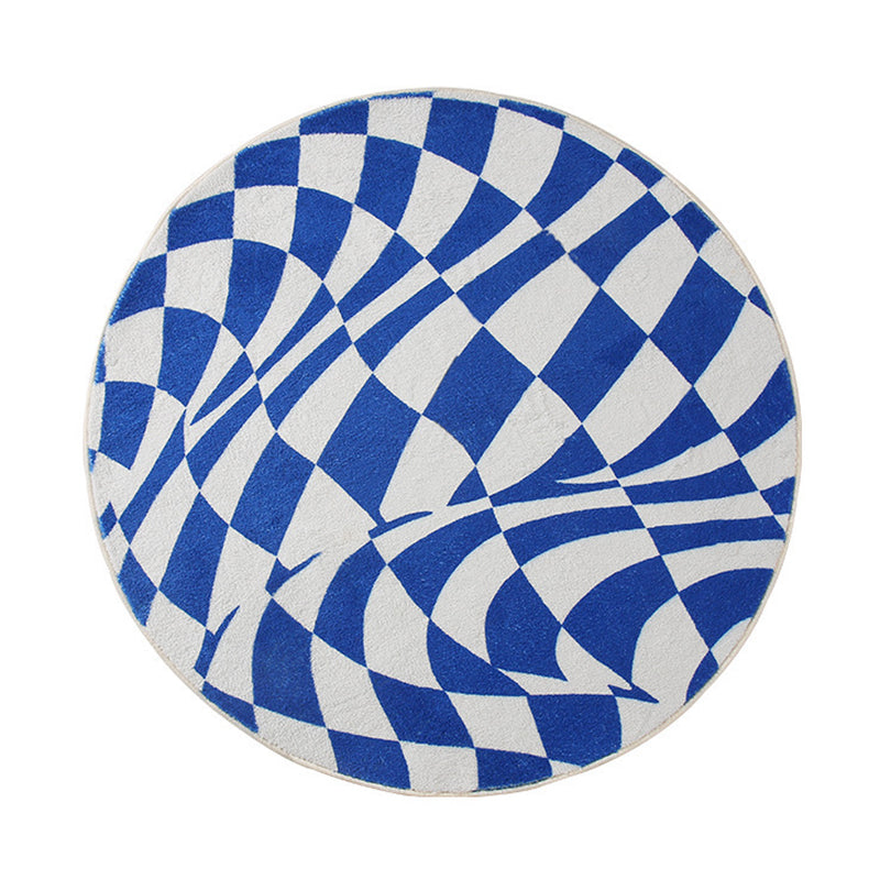 Sapphire Modern Rug Polyester Abstract Grid Rug Washable Rug for Drawing Room