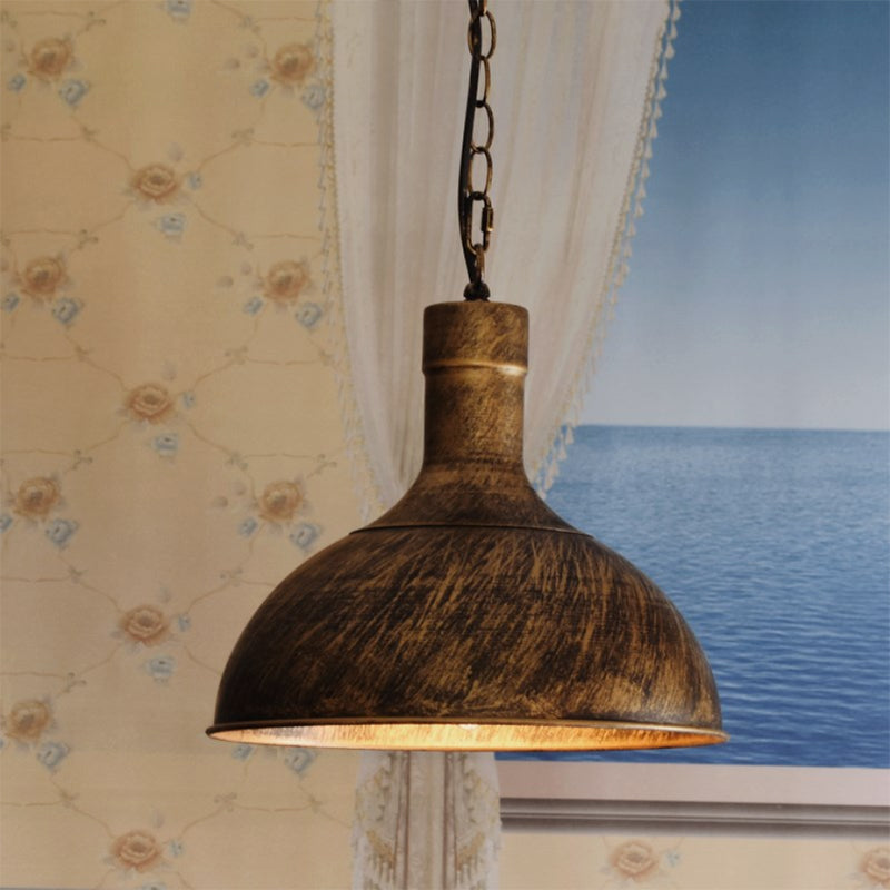 Metal Aged Brass/Black Pendant Lighting Dome Shade 1 Light Vintage Style Hanging Ceiling Lamp for Balcony