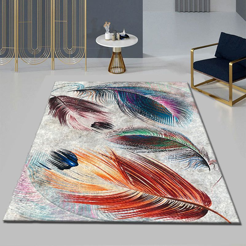 Orange Modern Rug Polyester Feather Rug Non-Slip Backing Rug for Drawing Room