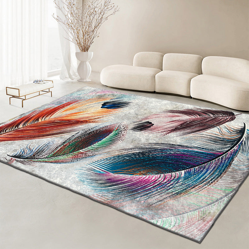 Orange Modern Rug Polyester Feather Rug Non-Slip Backing Rug for Drawing Room