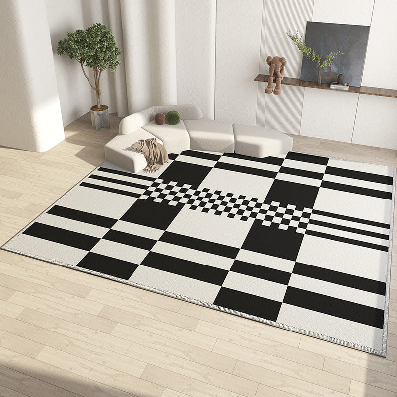 Light Beige Modern Rug Polyester Striped Rug Non-Slip Backing Rug for Drawing Room