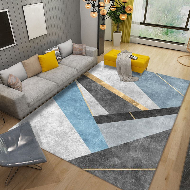 Gold Line Rug Polyester Modern Rug Non-Slip Backing Rug for Living Room