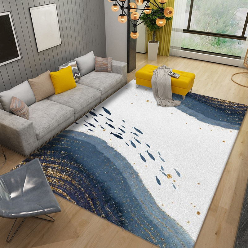 Gold Line Rug Polyester Modern Rug Non-Slip Backing Rug for Living Room