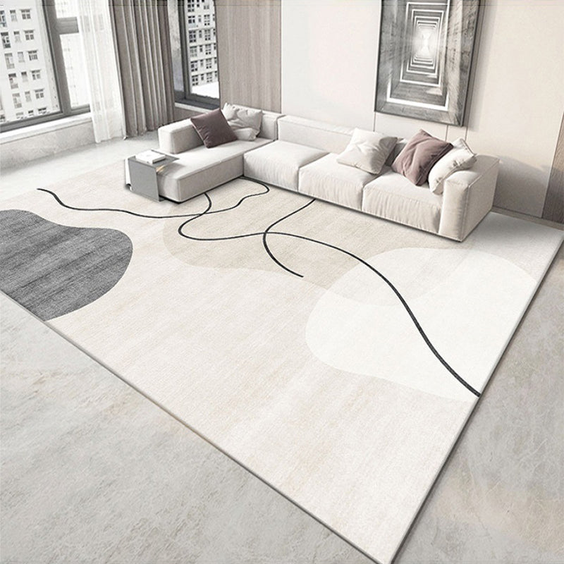 White Modern Carpet Polyester Line Carpet Non-Slip Backing Carpet for Drawing Room