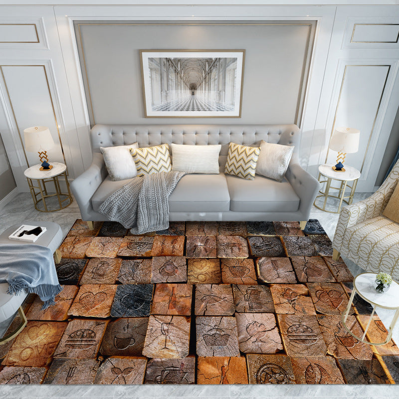 Blue Modern Rug Polyester Check Area Rug Washable Rug for Living Room