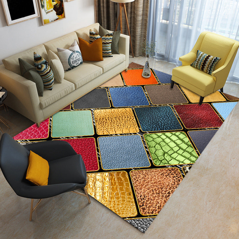 Blue Modern Rug Polyester Check Area Rug Washable Rug for Living Room