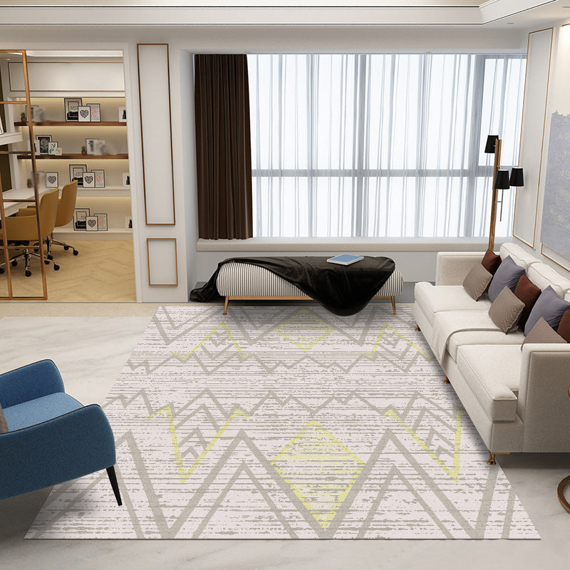 Beige Abstract Pattern Rug Polyester Simple Rug Non-Slip Backing Rug for Home Decor