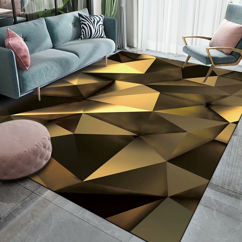 Gold Abstract Line Rug Polyester Simple Indoor Rug Washable Rug for Home Decor