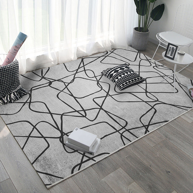 Gray Modern Rug Polyester Irregular Line Rug Washable Rug for Home Decor