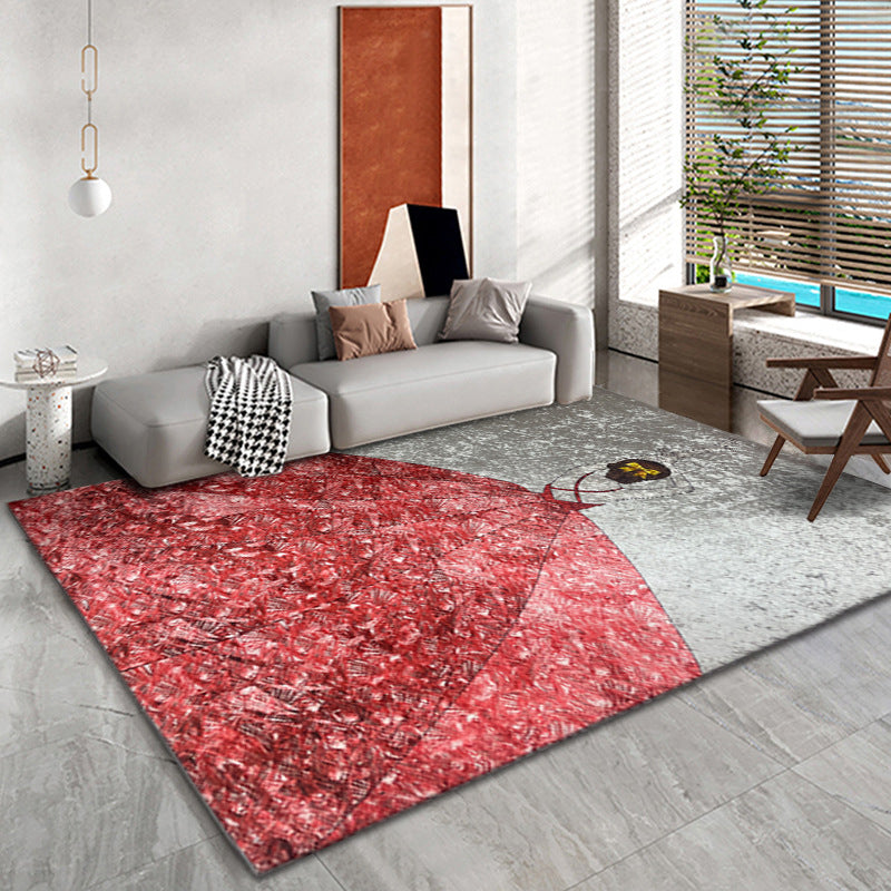 Light Red Girl Rug Polyester Modern Rug Non-Slip Backing Rug for Home Decor