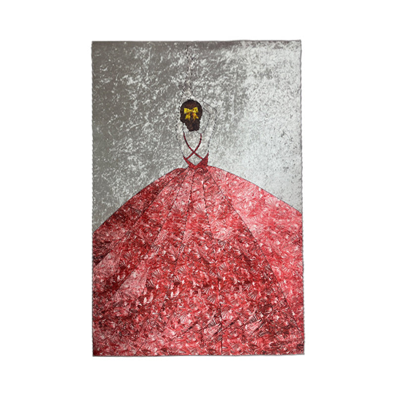 Light Red Girl Rug Polyester Modern Rug Non-Slip Backing Rug for Home Decor